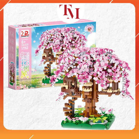 Bộ Đồ Chơi Mô Hình lắp ráp hoa anh đào dạng ngôi nhà trên cây, mô hình lắp ráp bonsai cây cảnh Bản Đẹp Chính Hãng